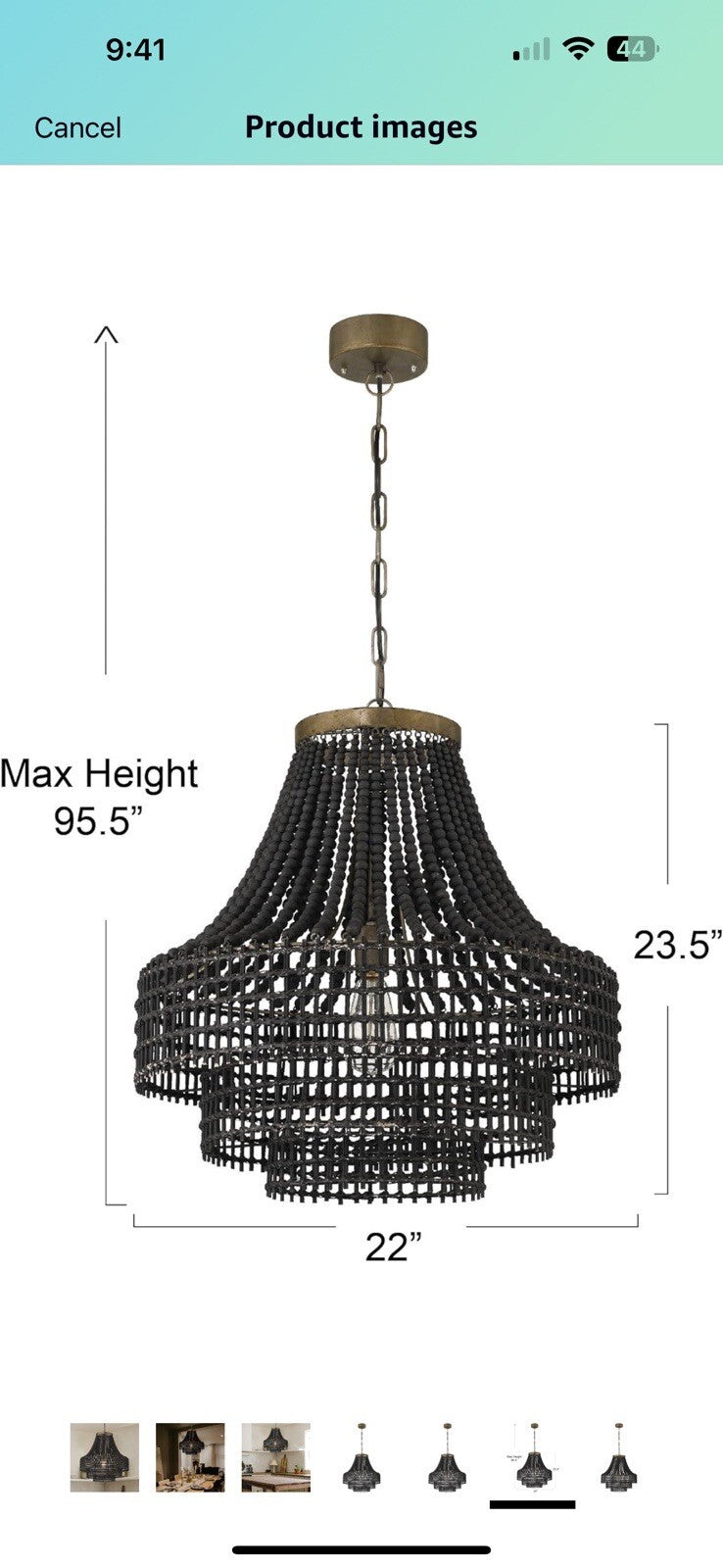 Creative Co-Op Metal, Rattan, and Wood Bead Chandelier in Timeless Black