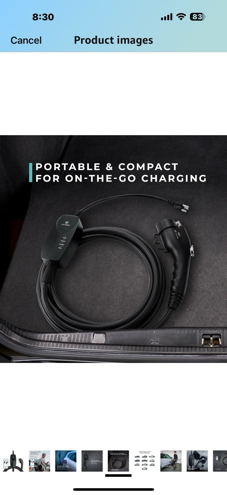 Lectron Level 1 J1772 EV Charger (WiFi) with App Control - 120V, 12 Amp, & 16 ft