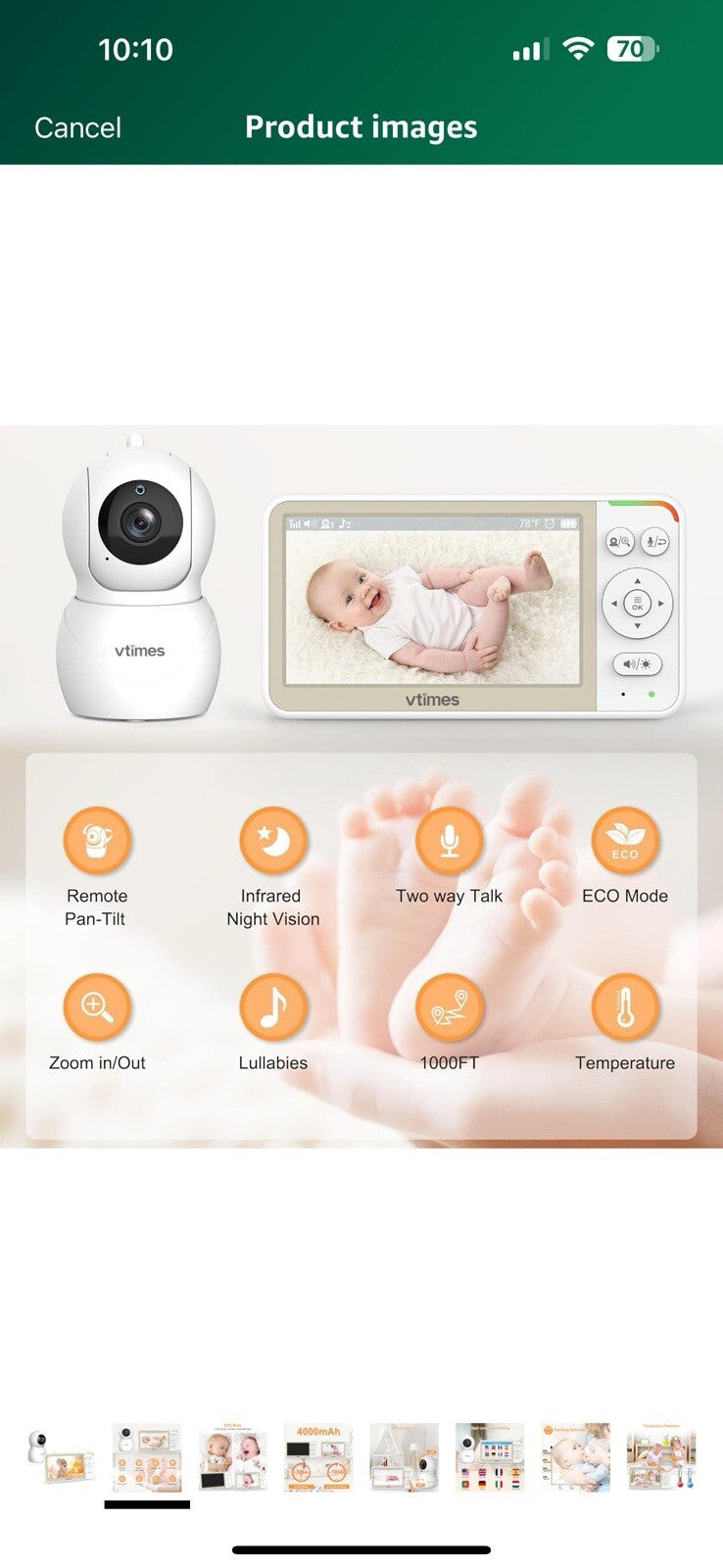 Baby Monitor No WiFi, 5'' Screen with 32-Hour Battery, Video Baby Monitor