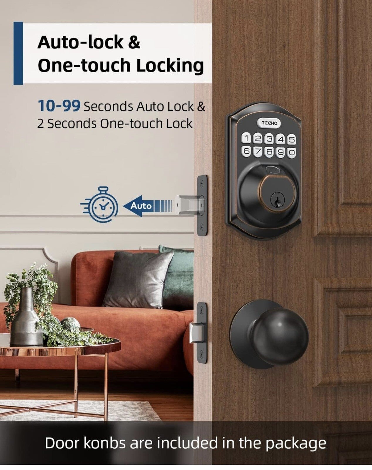 TEEHO TE002K Fingerprint Door Lock Set - Keyless Entry Door Lock with Handle