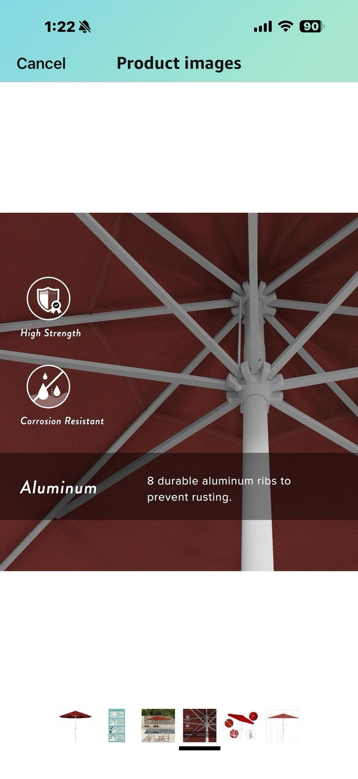 California Umbrella 9' Rd Aluminum Patio Umbrella, Crank Lift, Auto Tilt,