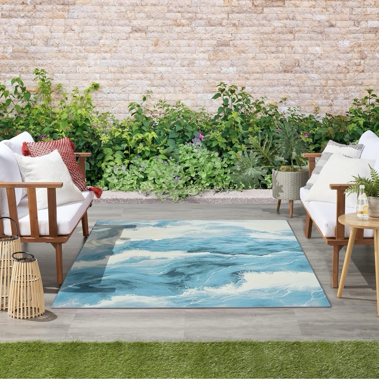 Nourison Home Color Splash Ivory Blue 5'3" x 7'3" Area Rug - Easy Clean, 