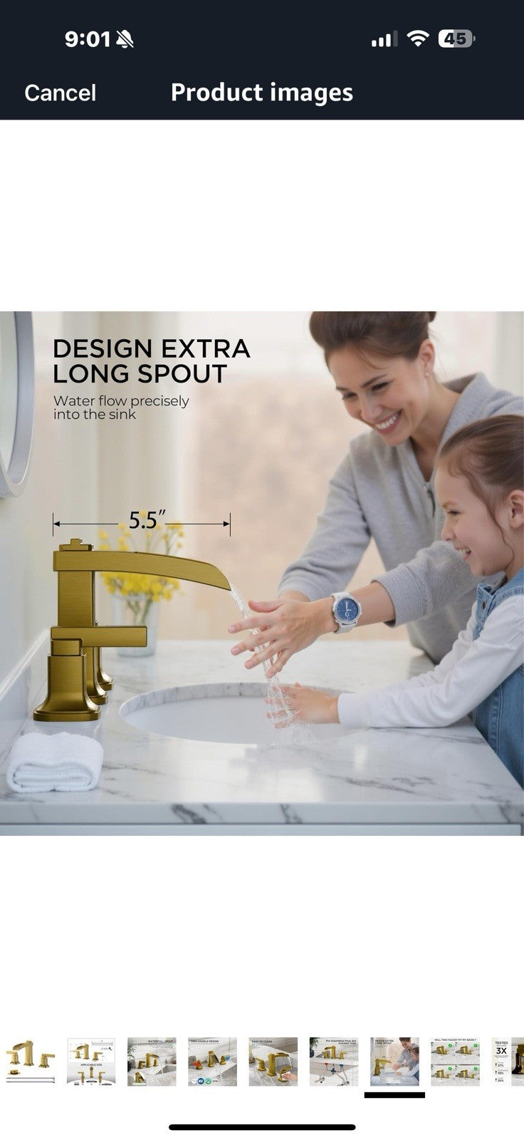 FORIOUS Waterfall Brushed Gold Bathroom Faucets 3 Hole, Modern 
