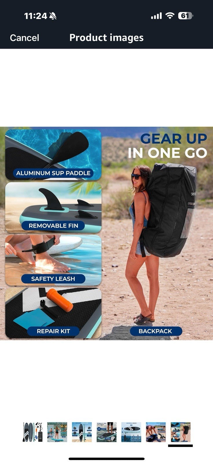 SereneLife 10’6” Inflatable Stand Up Paddle Board with Premium SUP Accessories