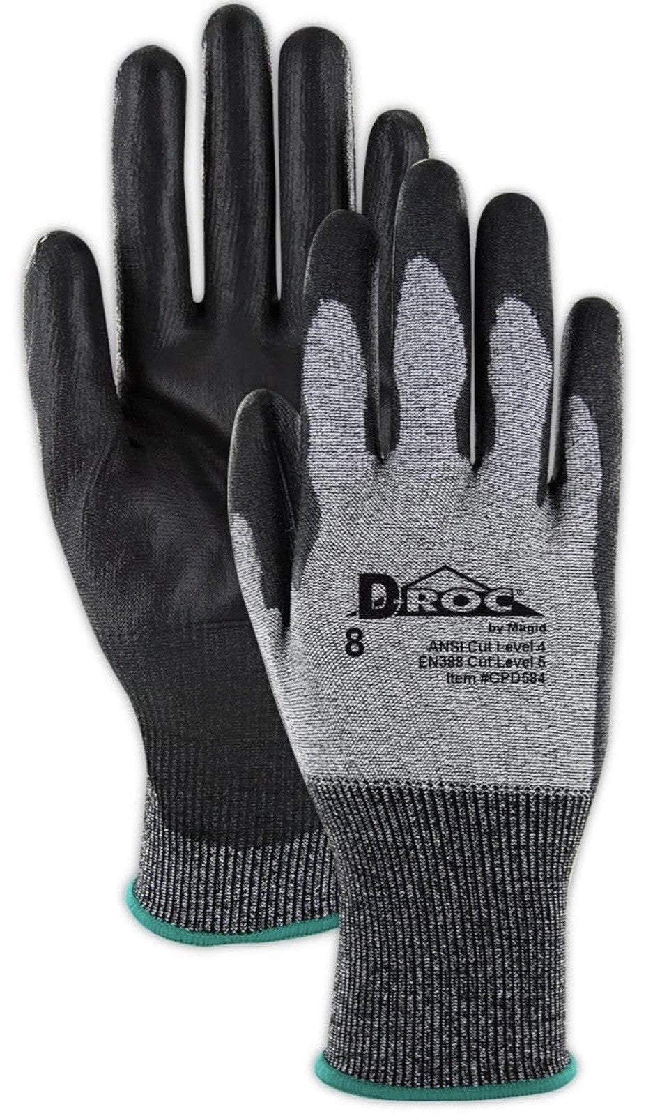 MAGID D-ROC ANSI A4 18-Gauge Hyperon PU Coated Palm Work Gloves, 12 Pair 12/XXXL