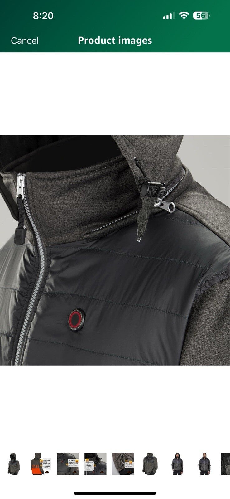 Pioneer Men's Heated Fleece Hooded Jacket with Detachable Hood - XL