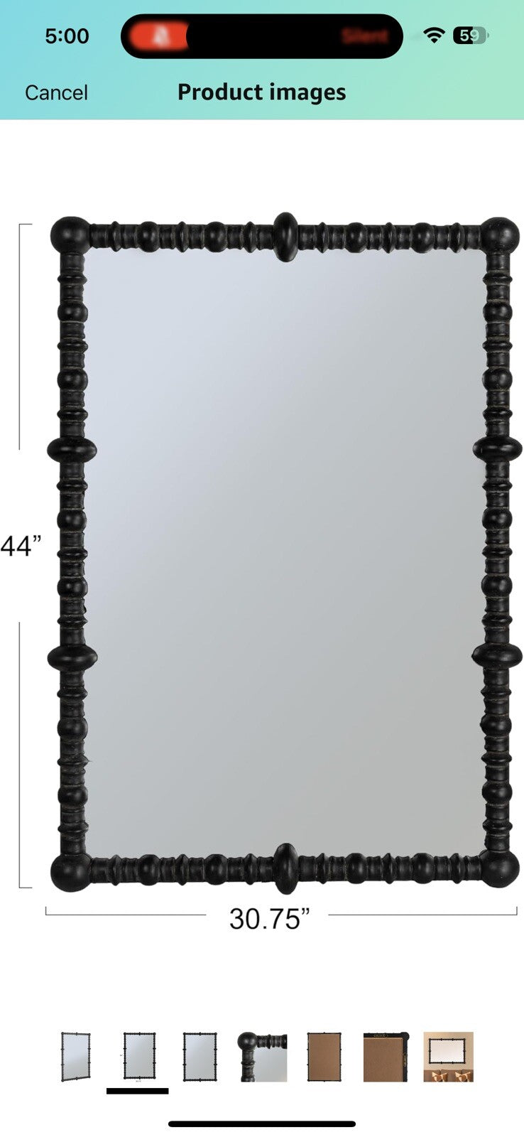 Creative Co-Op Chic Wood Beaded Dowel Frame Mirror, Black