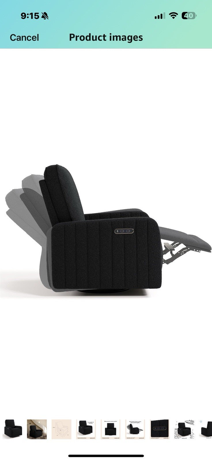 Storkcraft Kyoto Deluxe Extra-Wide Power Recliner Swivel Glider (Black Boucle) 