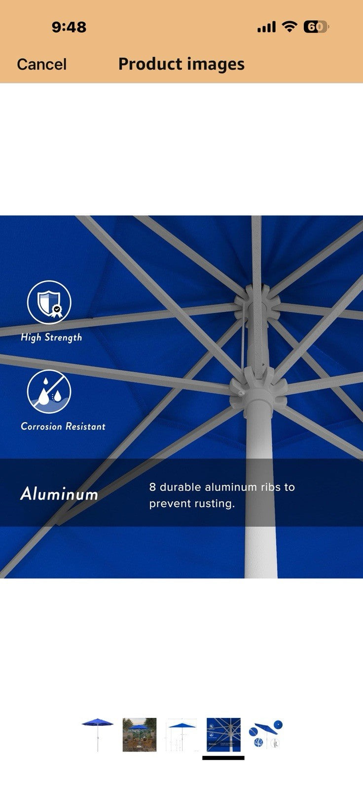 California Umbrella 7.5' Rd Aluminum Patio Umbrella, Crank Lift, Auto Tilt