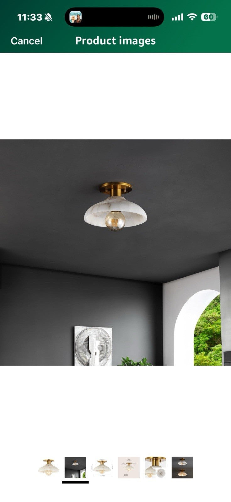 JONATHAN Y JYL1207A Amara 10" 1-Light Mid-Century Classic Alabaster/Iron 