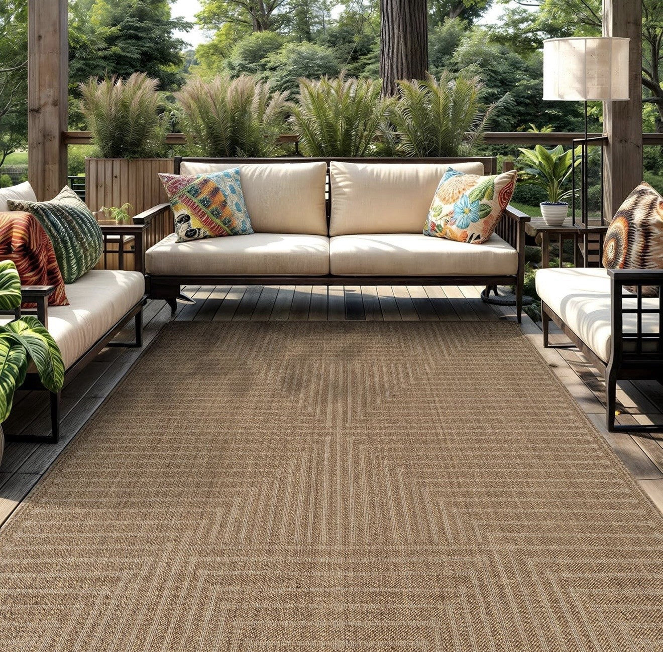 Rugshop Geometric Lines Indoor Outdoor Flat Woven Area Rug,5x7