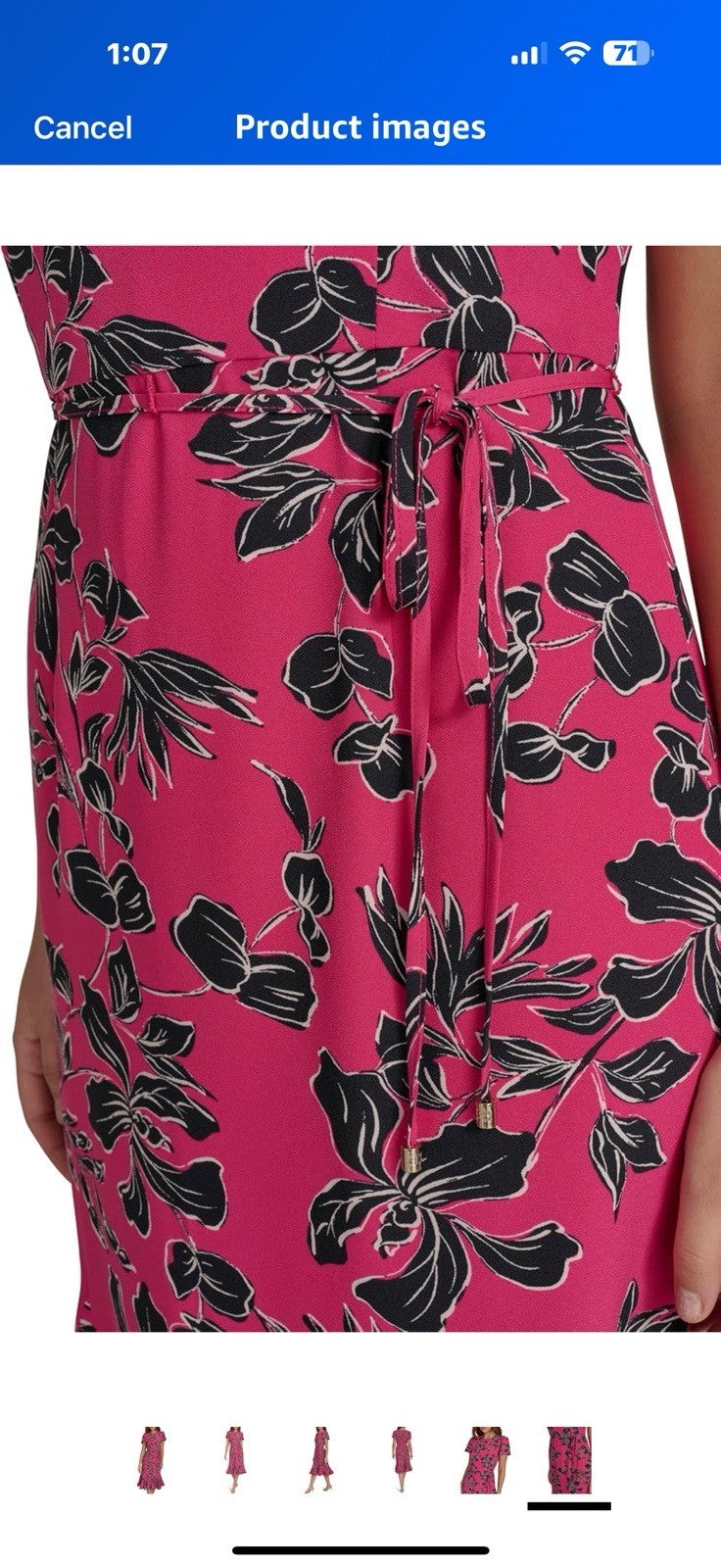 Tommy Hilfiger Women's Short Sleeve Pleated Hem Rope Belt Midi Dress Size 10 