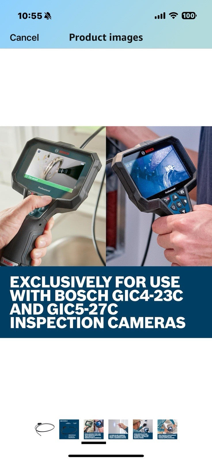 BOSCH GIC-CC5-4 Inspection Camera Cable - 5 Ft, High-Resolution, IP67