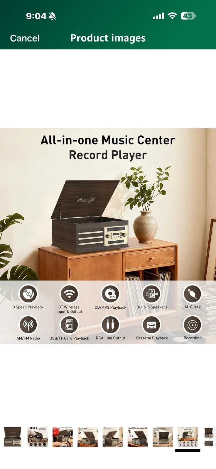 Vinyl Record Player 10-in-1 Music Center Turntable Built-in Speakers Support 3