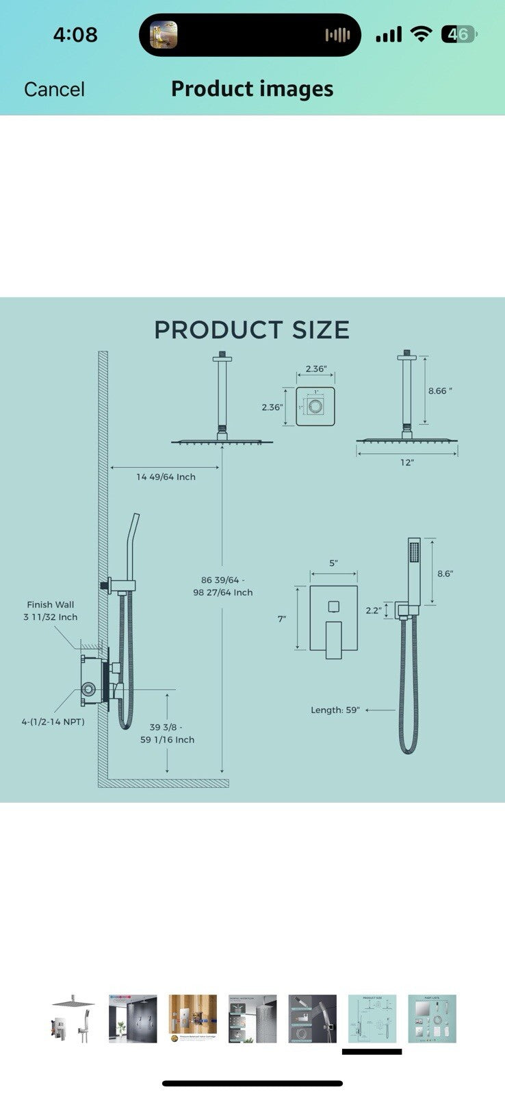 FORIOUS 12 in Rainfall Shower System - Ceiling Mount,Chrome Rain Shower