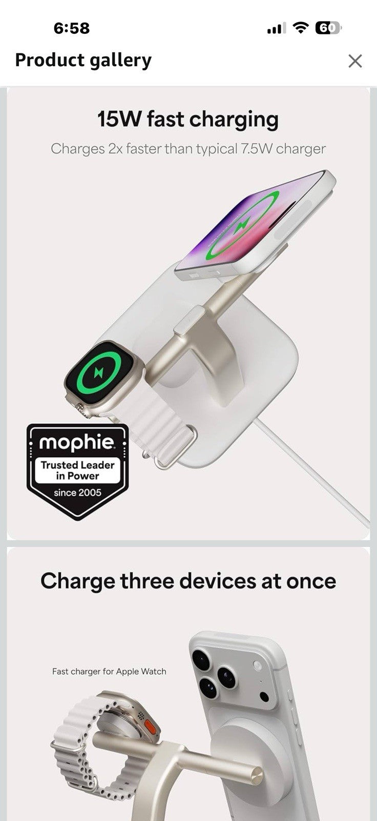 Mophie 3-in-1 Wireless Charging Stand - Qi2-Certified, MagSafe Charger