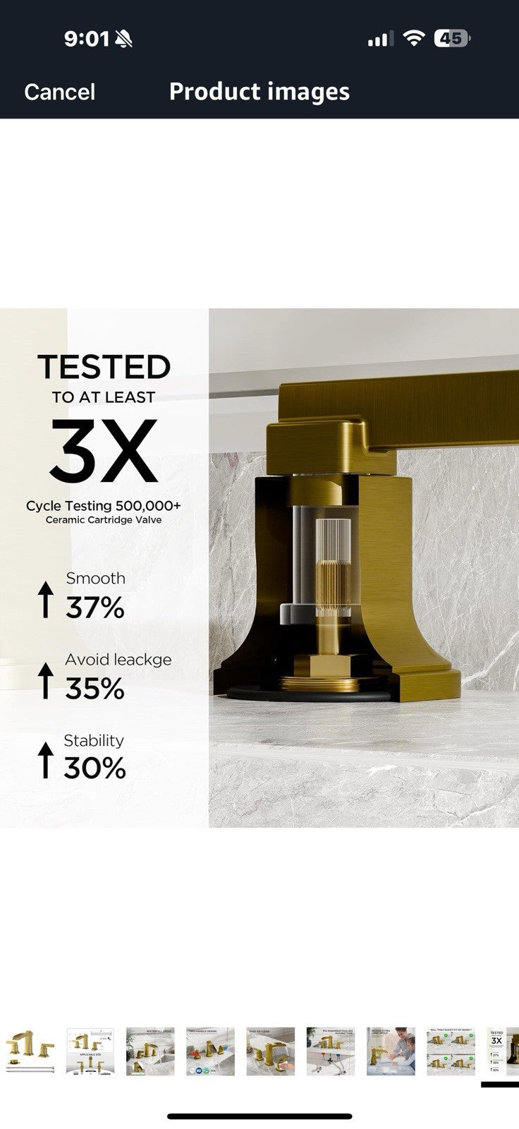 FORIOUS Waterfall Brushed Gold Bathroom Faucets 3 Hole, Modern 