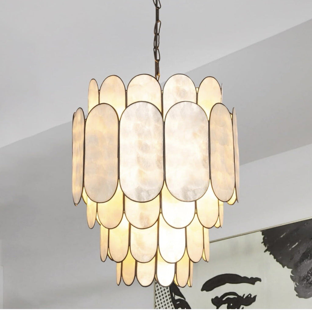 Creative Co-Op EC1685, Black Laminated Capiz Tiered Chandelier