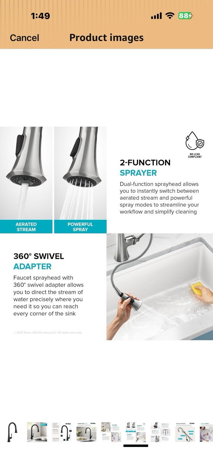 KRAUS Savan 2-Function Single Handle Pull Down Kitchen Faucet in Matte Black,