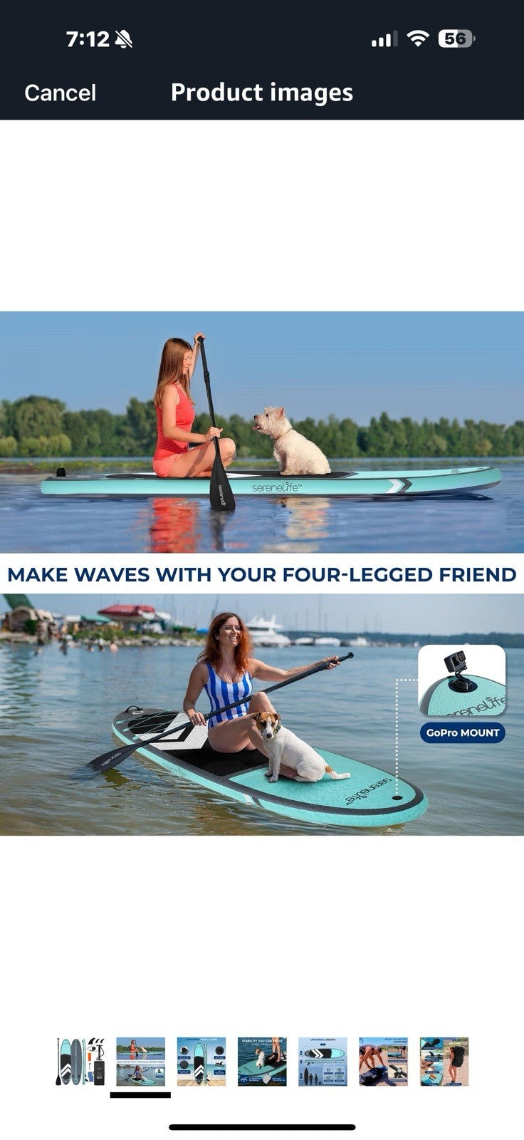 SereneLife 11’ Inflatable SUP - Pet-Friendly Stand-Up Paddle board for Adults