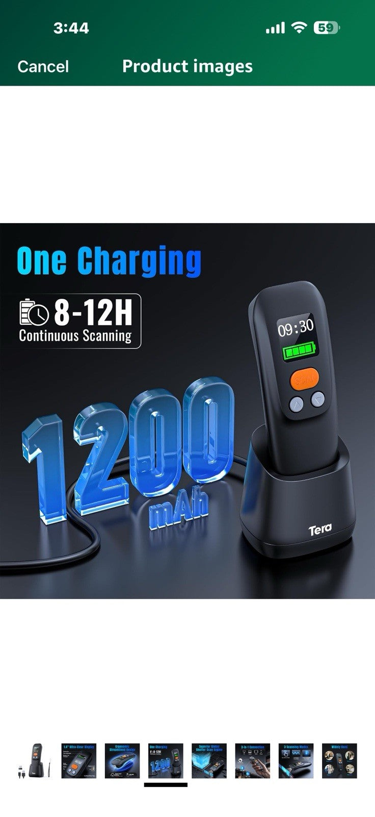 Tera Barcode Scanner Wireless Portable: 1.4" Large LCD Screen 1200mAh