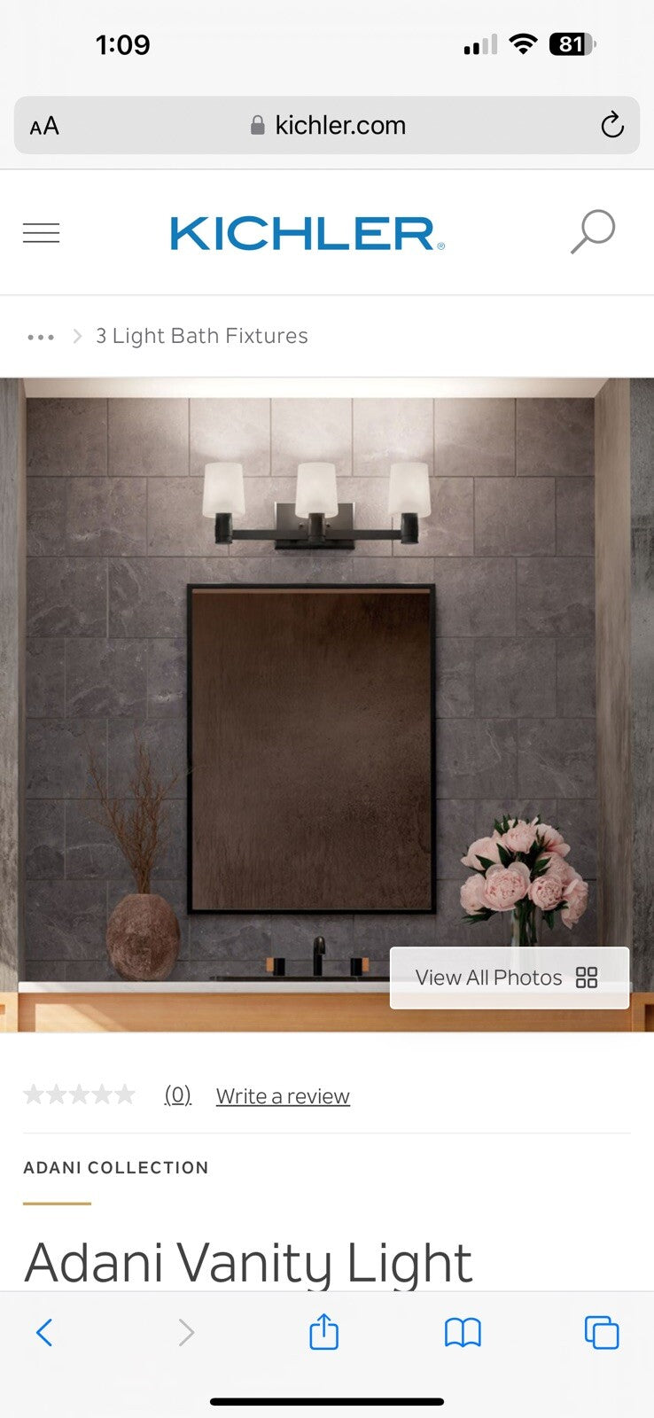 KICHLER Adani 3-Light Vanity (8.25" x 24"), 55176BK