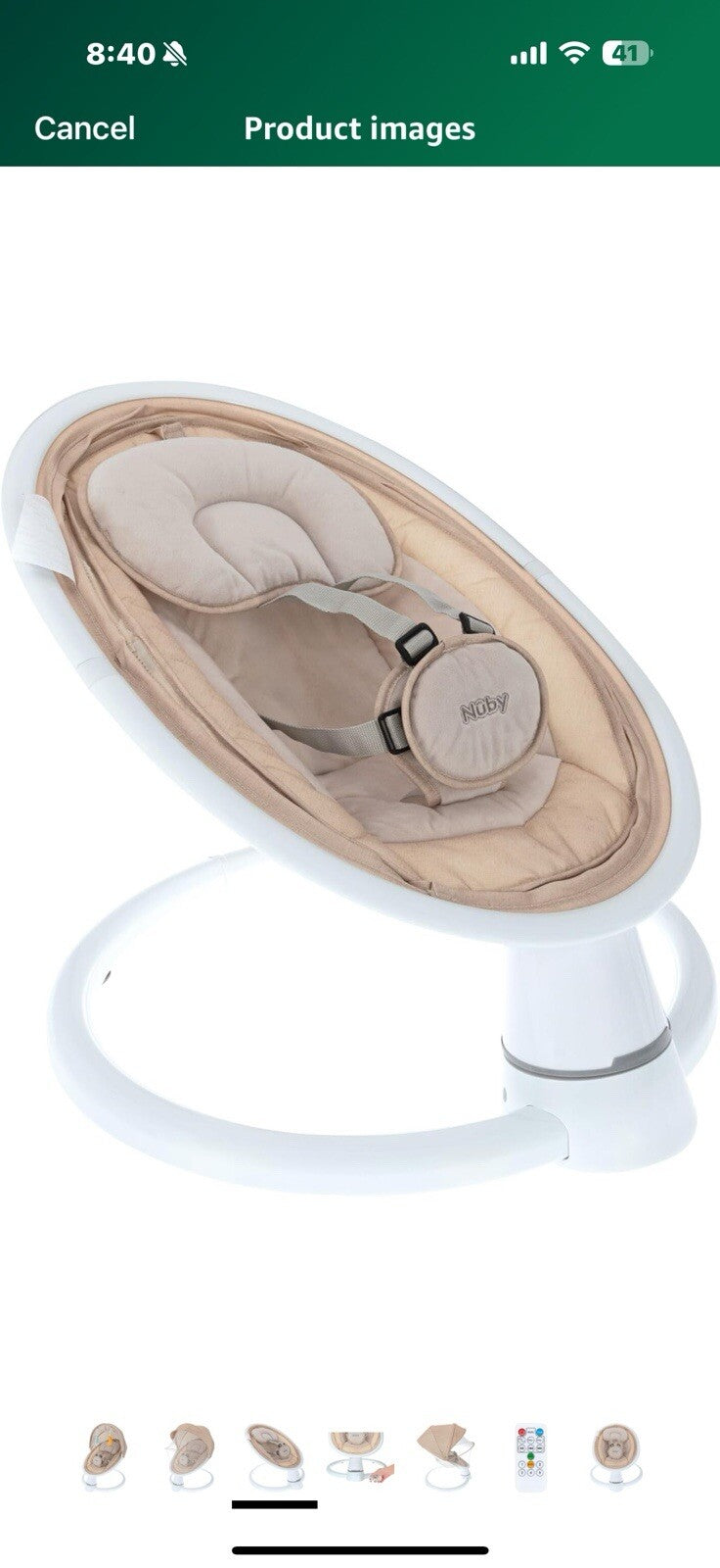 Nuby Baby Swing with Canopy and Remote - 5-Level Infant Swing with Soothing
