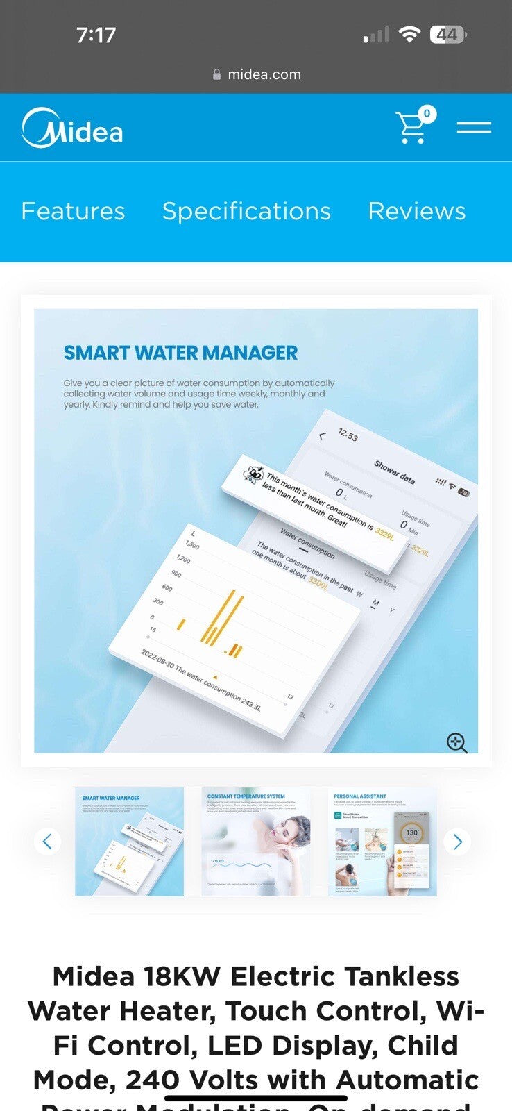 Midea 18KW Electric Tankless Water Heater, Touch Control, Wi-Fi Control