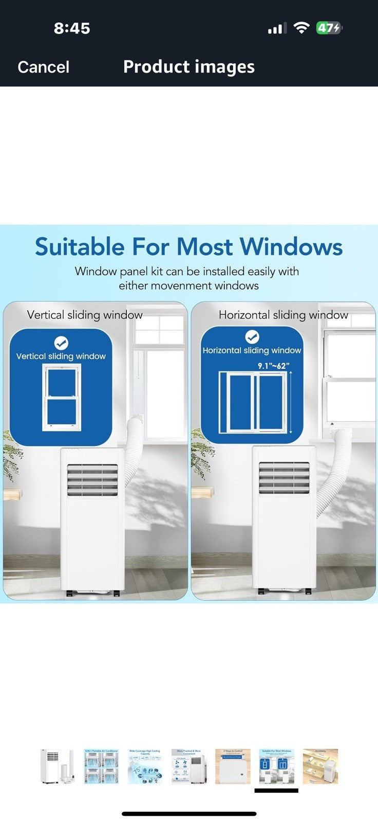 Antarctic Star 8,000 BTU Portable Air Conditioners Cools Up to 350 Sq.Ft, 