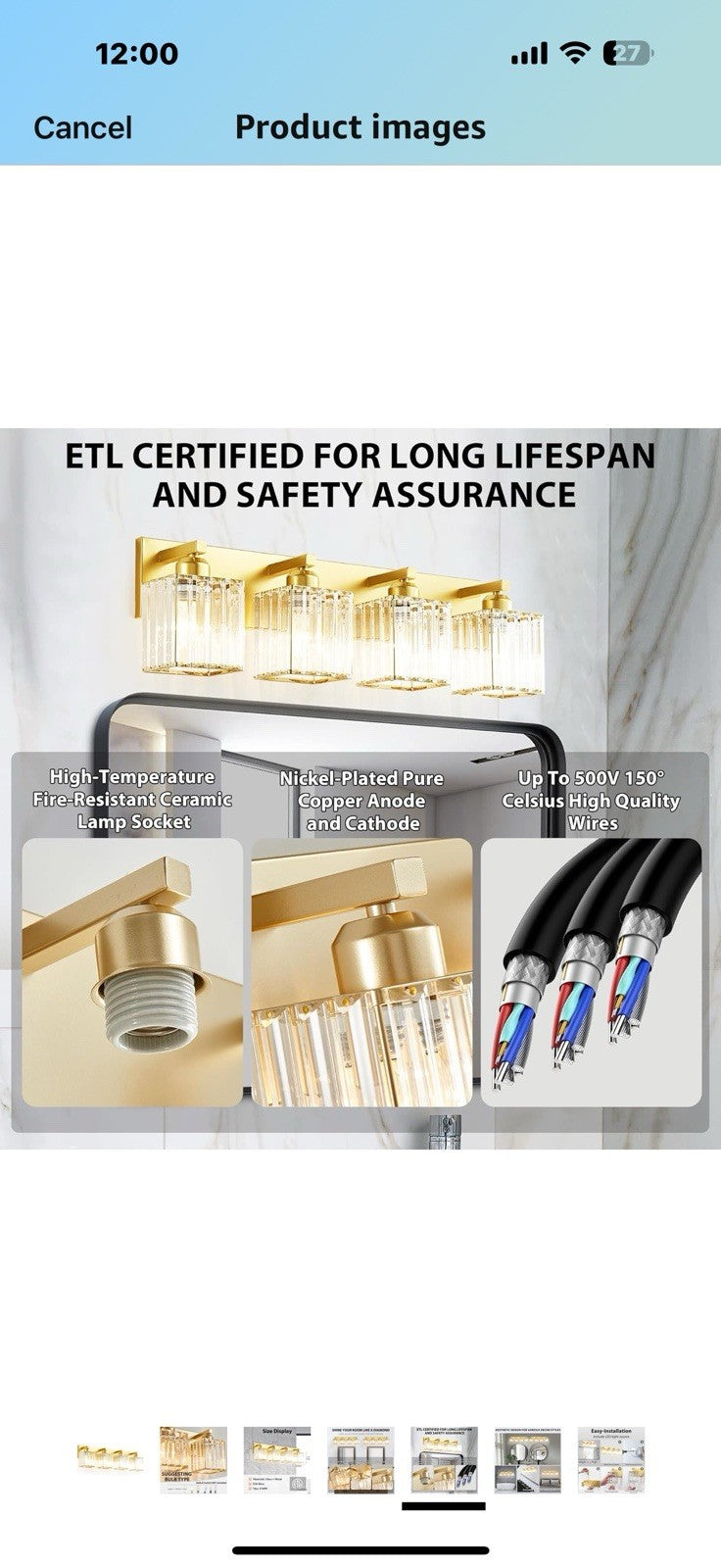 Bathroom Vanity Light Fixtures Over Mirror - Makeup Lighting Pure Gold -