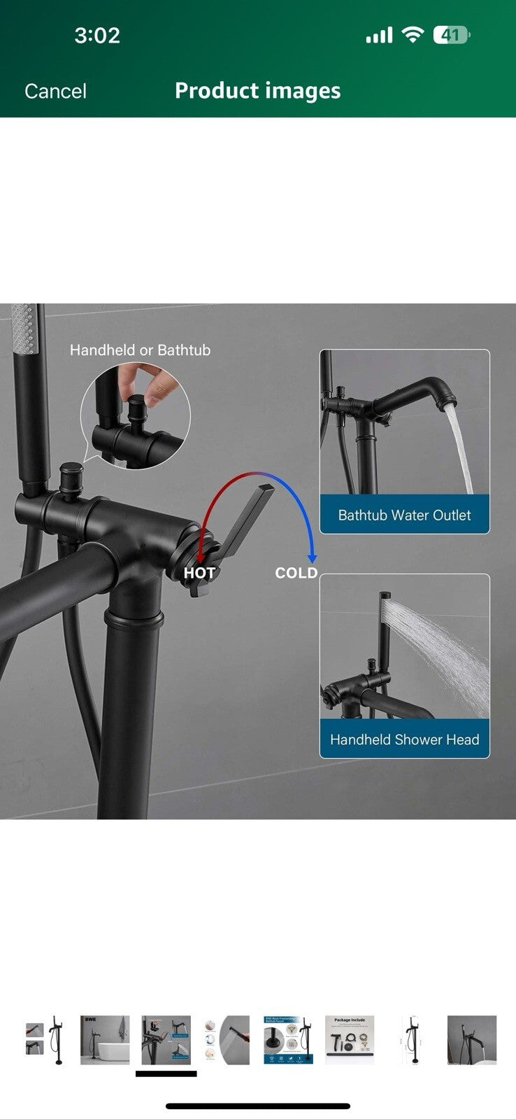 BWE Black Freestanding Bathtub Faucet Floor Mounted Modern Bathroom