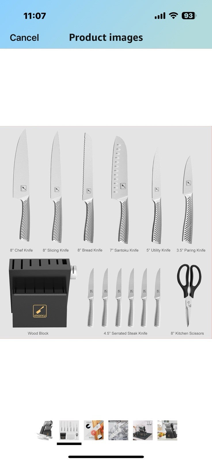 imarku Knife Block Set, Black Knife Set with Block, 14Pcs High Carbon Stainless