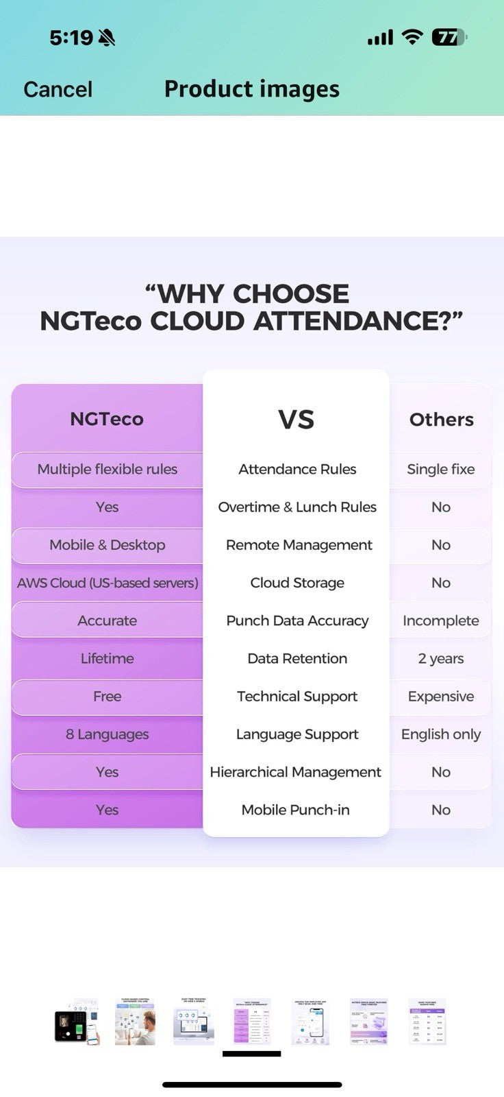 NGTeco Cloud-Based Time Clock TC1, 4-in-1 Time Clocks for Employees
