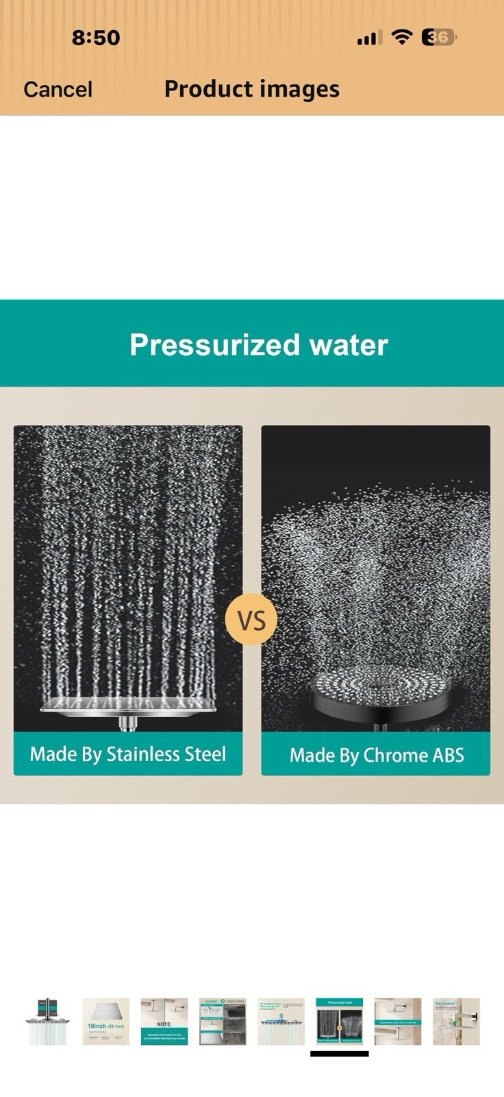 Square Rain Shower Head, High Flow Stainless Steel,Work with any decorative