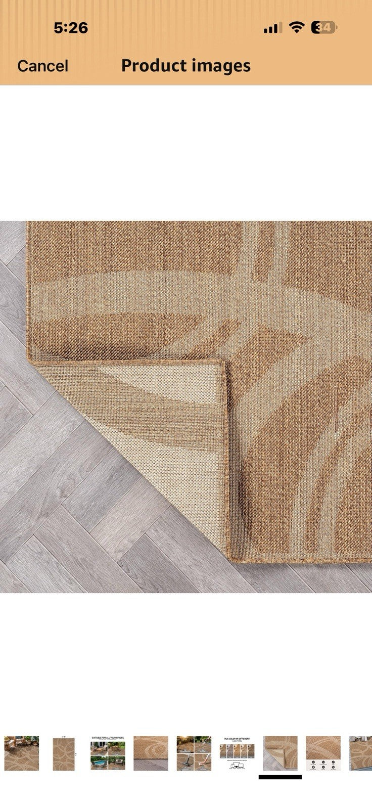 Rugshop Abstract Indoor Outdoor Flat Woven Area Rug,Natural Jute