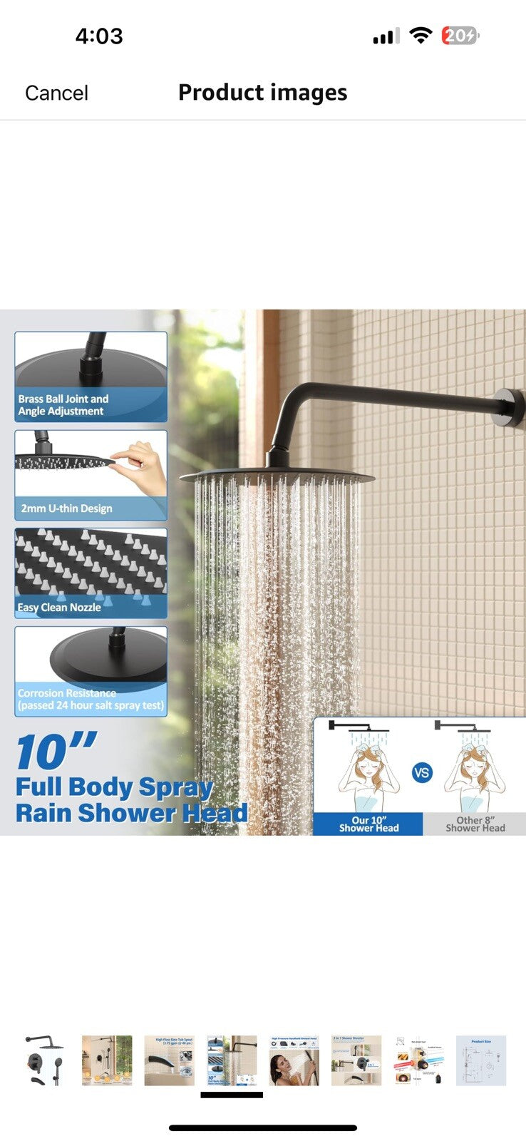 Gabrylly Shower System with Tub Spout, Black Bathtub Shower Faucet Set, 10" 