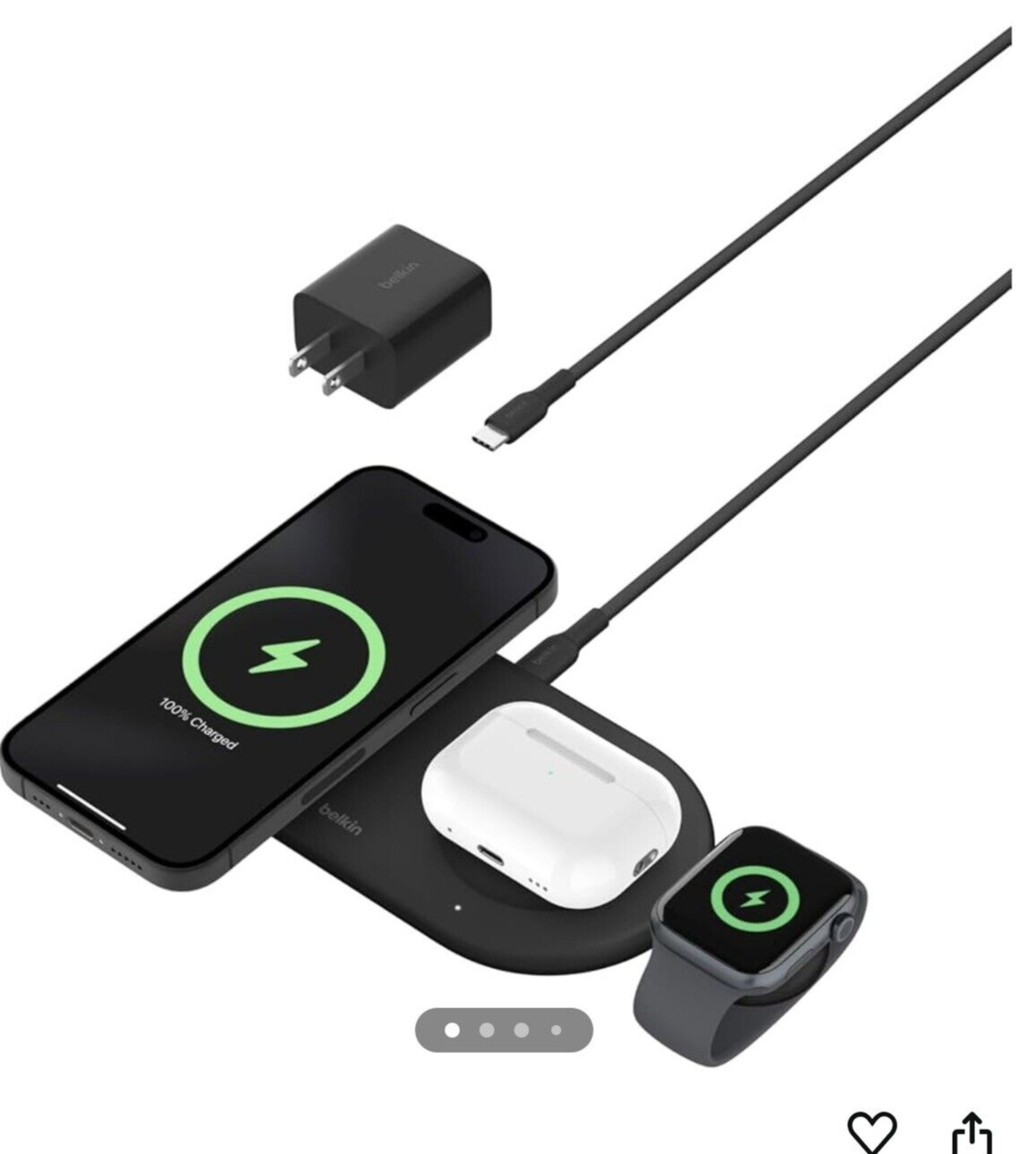 Belkin BoostCharge Pro 3-in-1 MagSafe-Compatible Wireless Charging Pad 