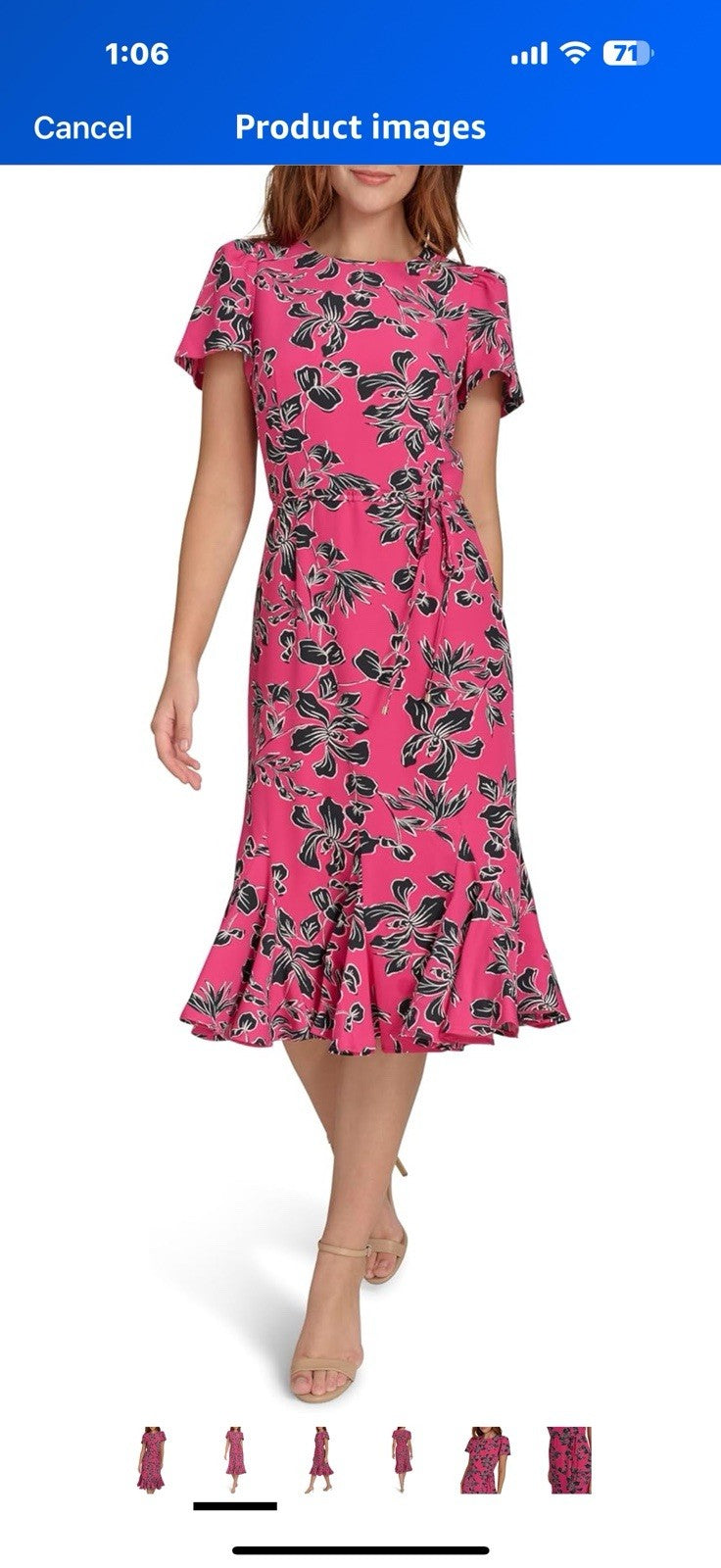 Tommy Hilfiger Women's Short Sleeve Pleated Hem Rope Belt Midi Dress Size 10 