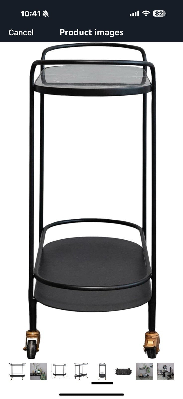 Bloomingville Metal and Veneer 2-Tier Bar Cart on Wheels, Matte Black