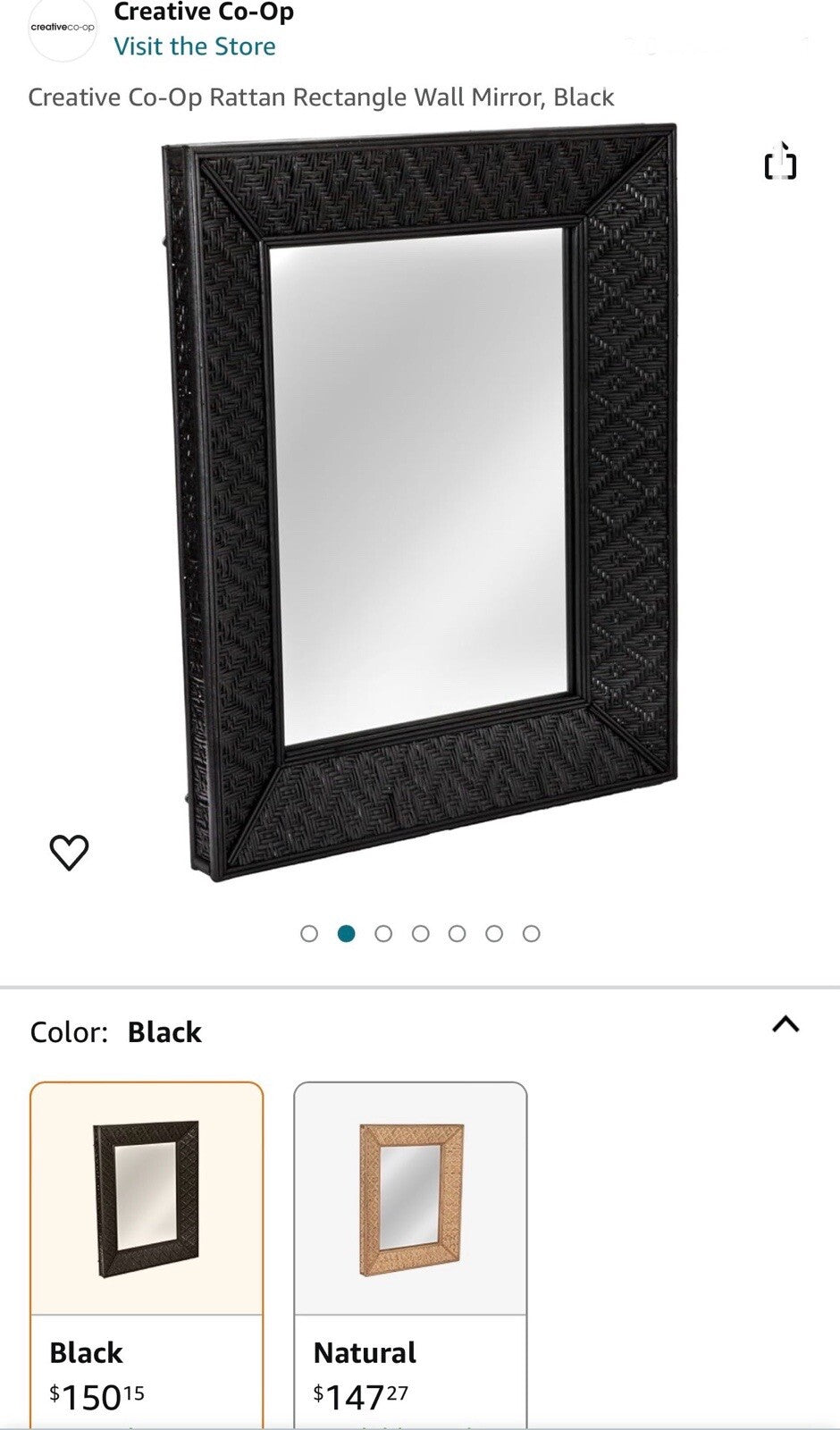 Creative Co-Op Rattan Rectangle Wall Mirror, Black