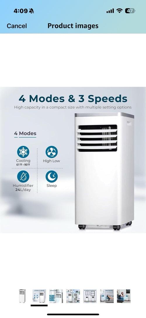 10,000 BTU Portable Air Conditioner, Quiet 3 in 1 AC Unit with Fan & Dehum