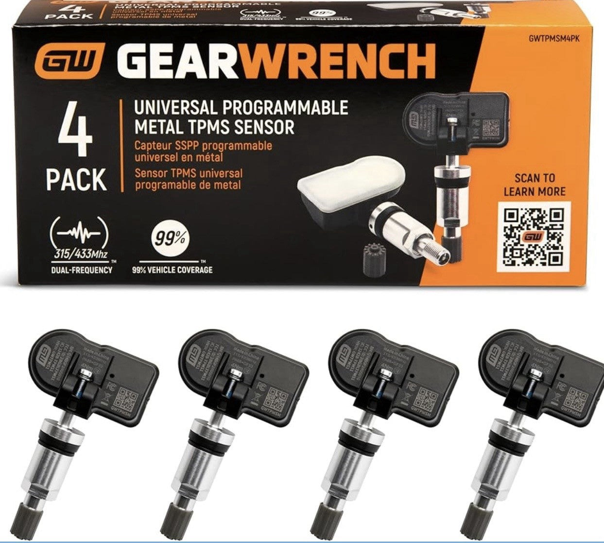 GEARWRENCH Universal Programmable Metal TPMS Sensor | 4 Pack 