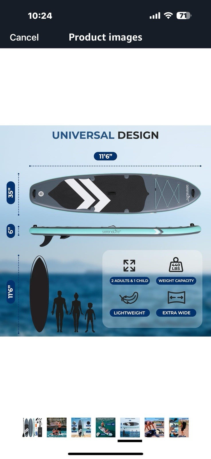 SereneLife 11’6” Inflatable SUP - Family Stand Up Paddle Board for 2 Adults