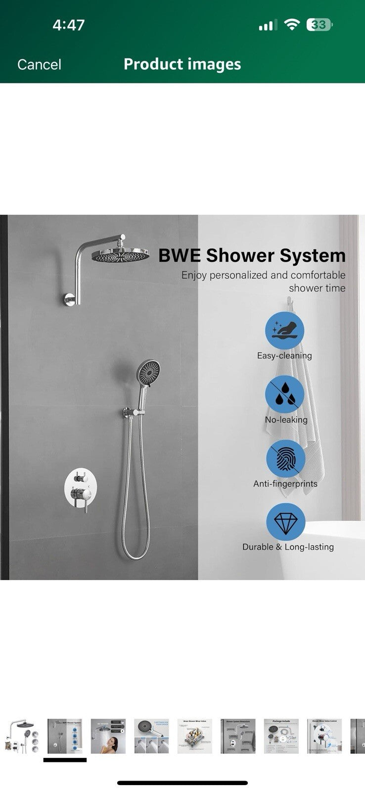 BWE Chrome Shower System Wall Mounted Shower Faucet Set with 10 inch 