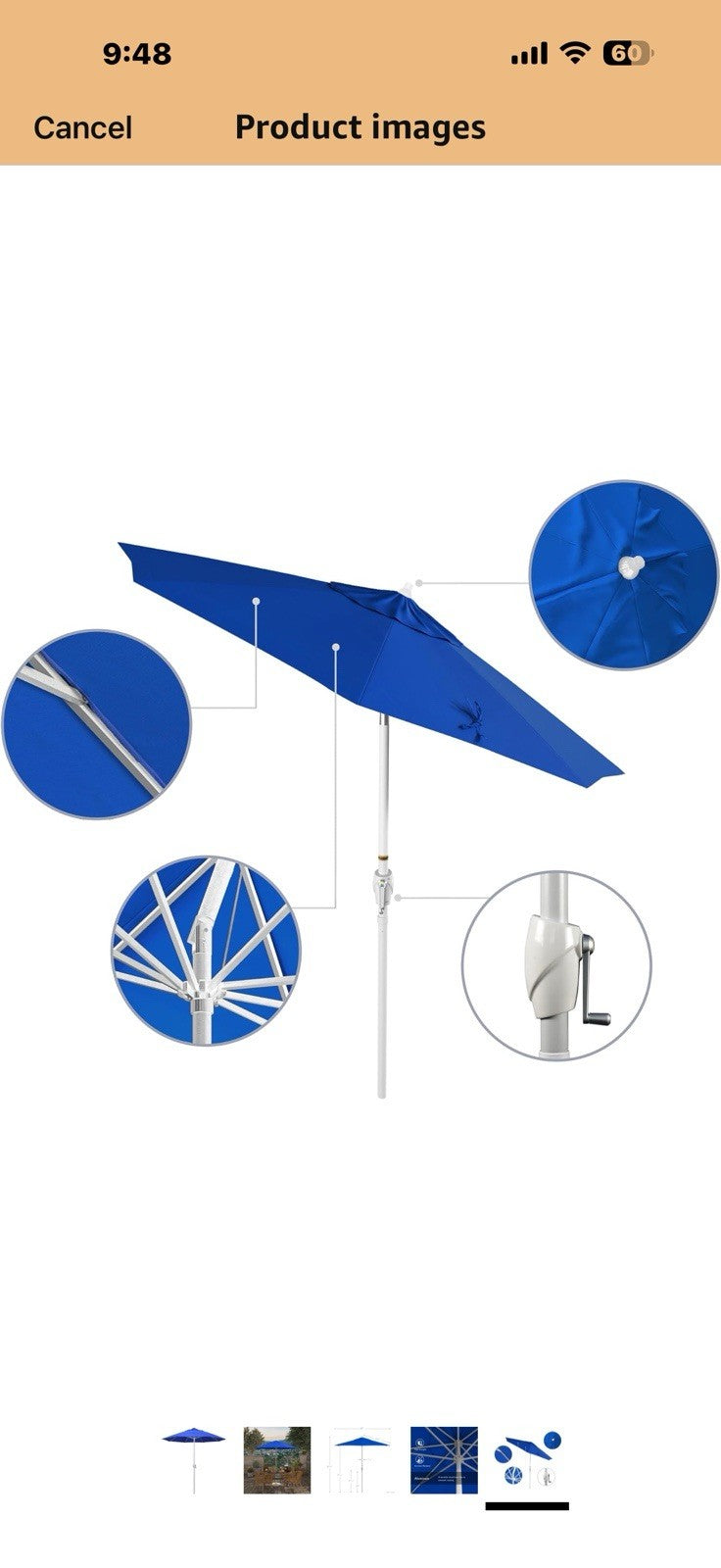 California Umbrella 7.5' Rd Aluminum Patio Umbrella, Crank Lift, Auto Tilt