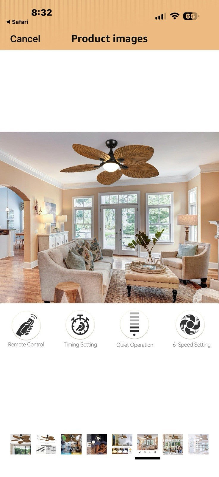 DWVO 52" Ceiling Fans with Lights, Tropical Ceiling Fan with Lights