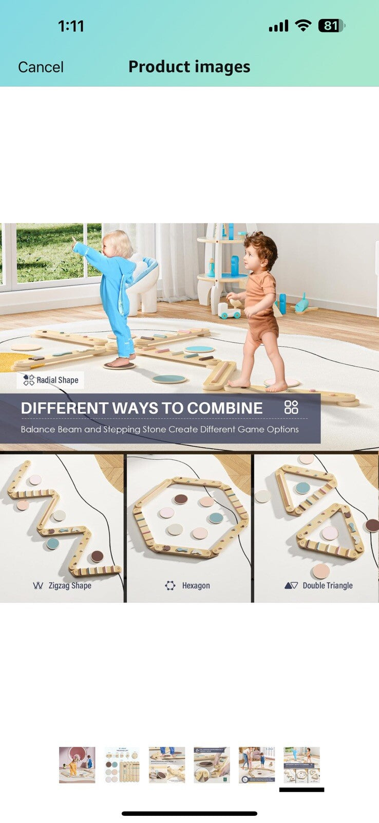 BlueWood Balance Beam for Kids 3-5, Toddler Sensory 6 PCS Morandi Pink