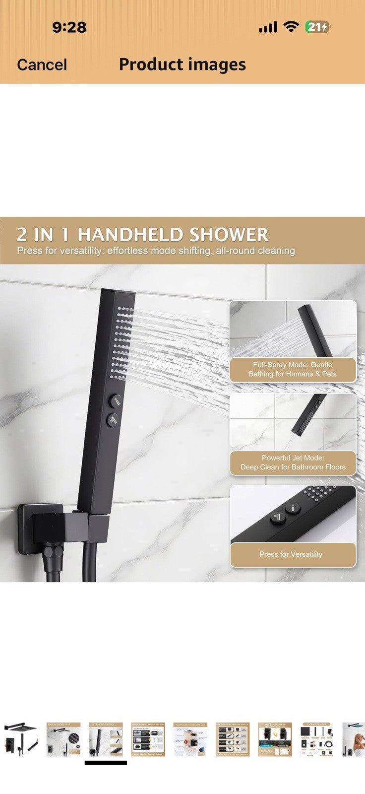Rainfall Shower System Set, 12'' Matte Black Wall Mounted Square 
