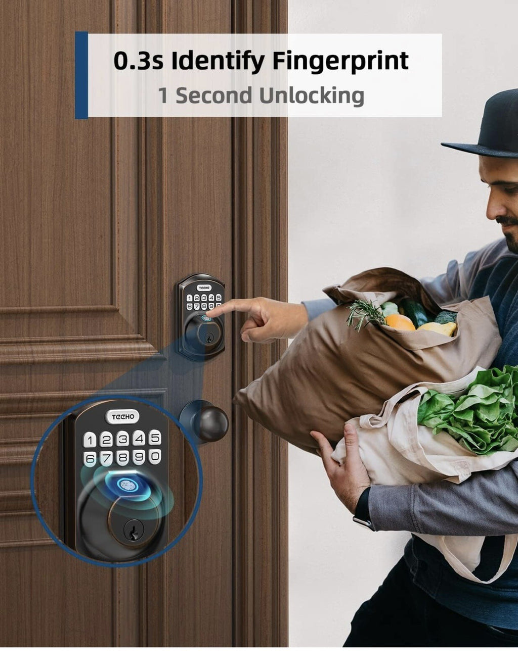 TEEHO TE002K Fingerprint Door Lock Set - Keyless Entry Door Lock with Handle