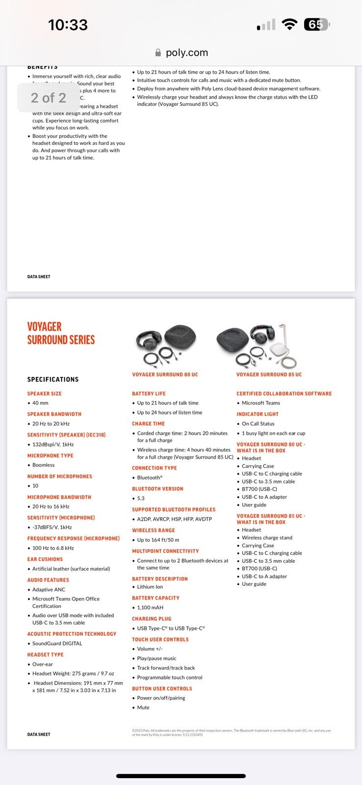 Poly Voyager Surround 80 UC Bluetooth Headset (Plantronics)